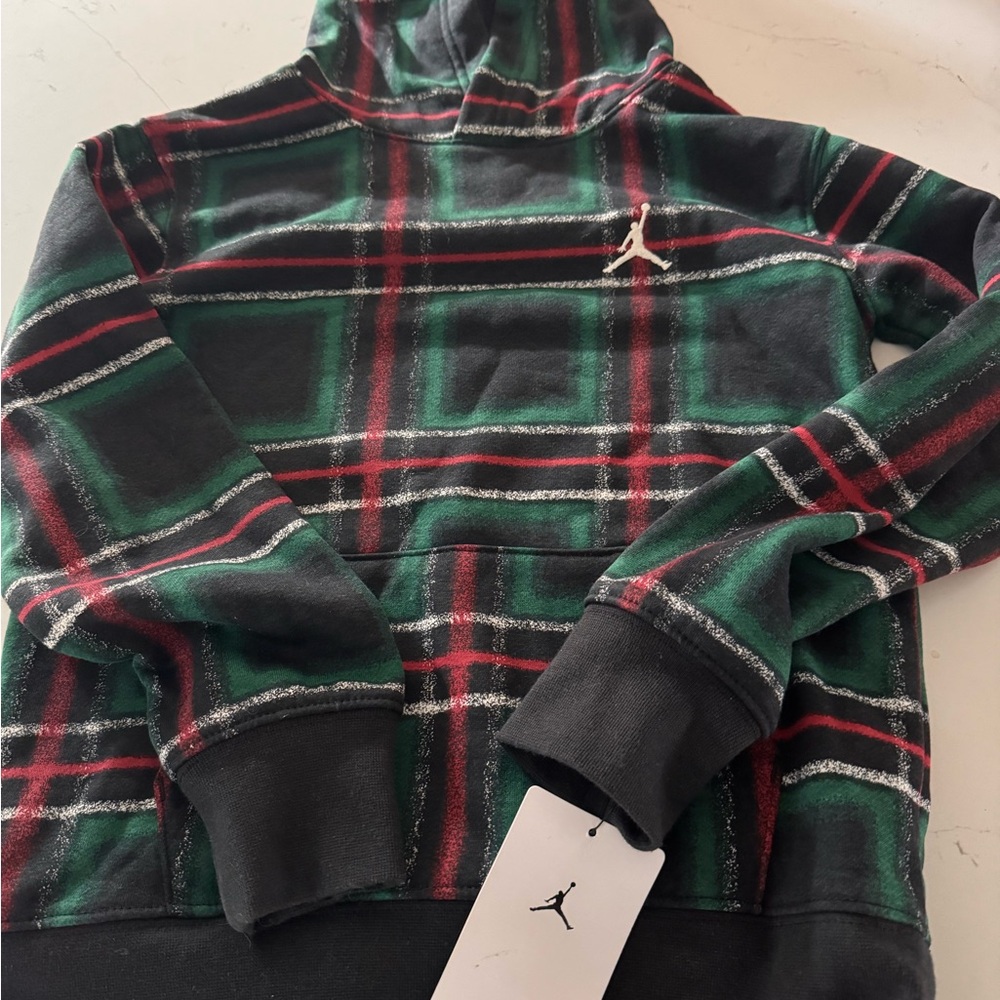 Jordan Boy’s Checkered Hoodie - Black, Green, Red